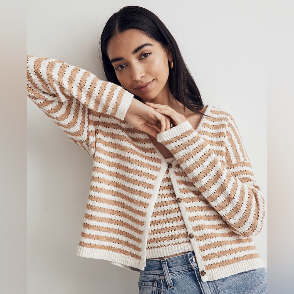 Striped Tan and White Women's Sweater